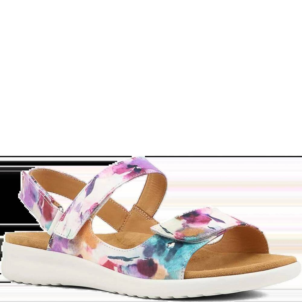 NEW ZIERA women's benji sandals - wide in pansy floral print/ white sole